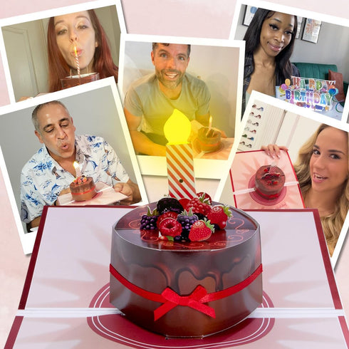 Birthday Cards with Lights & Music, 100 GREETINGS for Mom, Son, Women & Men, 1 Pop Up Card (Brown Cake)