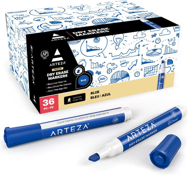 ARTEZA Dry Erase Markers, Bulk Pack of 36 Blue Whiteboard Markers with