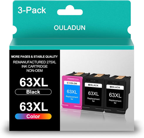 HP 63XL Black and Color Combo Pack Replacement Ink Cartridges for Officejet, Envy, DeskJet Printers (2 Black, 1 Color)