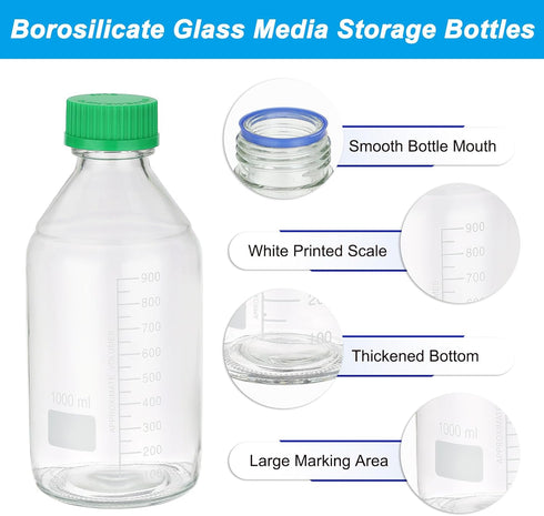 PATIKIL 1 Pack Reagent Media Storage Bottles, 1000ml Borosilicate Glass with GL32 Green Screw Cap for Lab