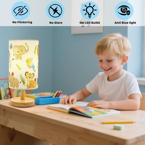 HFYCENYAN Room,3-Color Kids Table Lamp-Night Light for Boys LED Desk Lamp with Baby Elephant Zebra Giraffe Tiger