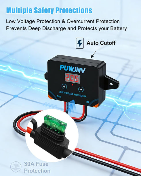 PUWJNV Power Wheel Battery Adapter Conversion Kit with Voltage Regulator Low Voltage Protector Fuse and Wire Terminals