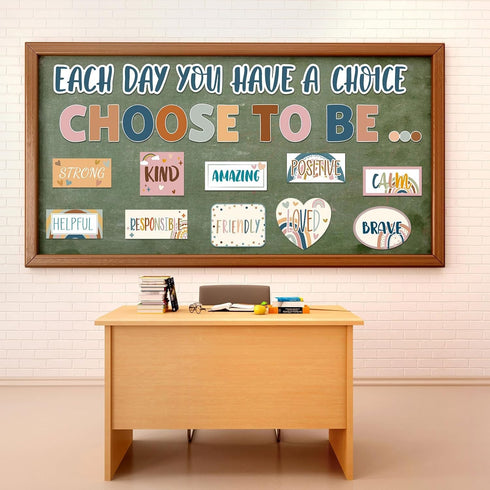 BOHO Motivational Bulletin Board Set Inspirational Classroom Decor with Positive Posters and Rainbow Accent Cutouts