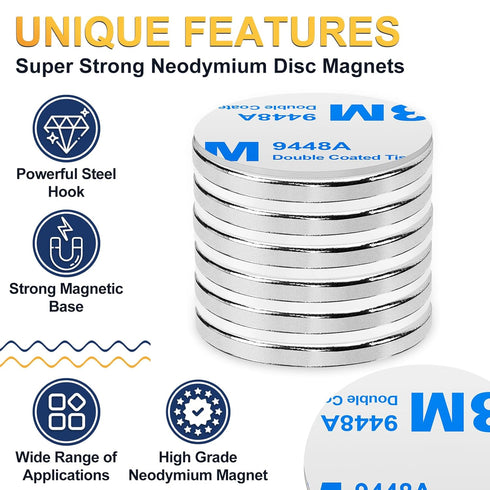 UCINNOVATE Neodymium Disc Magnets Strong, 1.26 Inch Rare Earth Magnets with Adhesive Backing, Powerful Heavy Duty Permanent Magnetic Base for Holding, Tools, Kitchen, Fridge, DIY, Garage 10 Pcs