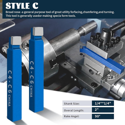 10PCS 1/4" Metal Lathe Cutting Tools, C-6 Carbide Tip Cutter Tool Bit Cutting Set for Milling