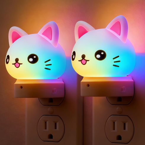 L LOHAS LED Plug in Night Light for Kids,2-Pack 3D Cute Cat