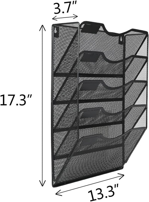 EasyPAG 5 Pocket Wall File Holder - Mesh Hanging Organizer for Mail Paper, Vertical File Folder Holder, Black