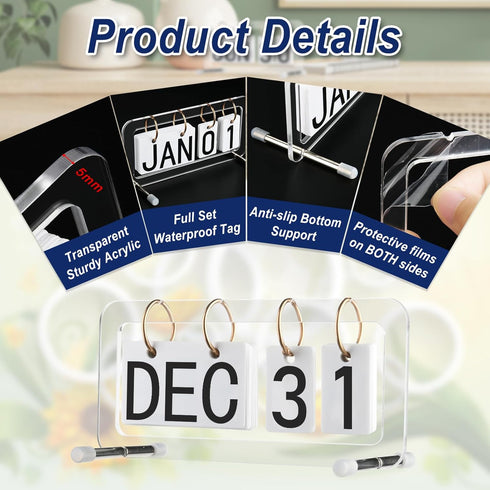 Cosmos Desk Flip Calendar Perpetual Desk Date Calendar Ring Flip Daily Block Calendar for Home Office Teacher Desktop