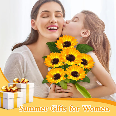 4 Pack 24 VOOKRY Solar Lights Outdoor, with Sunflower Lights, Waterproof Solar Flowers Garden Decor, Birthday Gifts