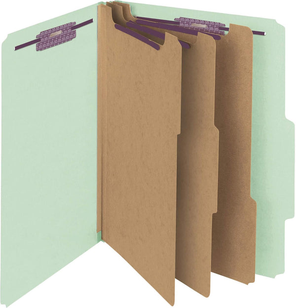 Smead Pressboard Classification File Folder, Letter Size, 3 Dividers, 3" Expansion, Gray/Green, 10 per Box (14091)