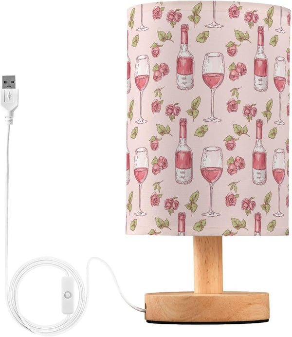Fustylead Bottles and Glasses of Wine and Rose Bedside Lamps for Night Stands,
