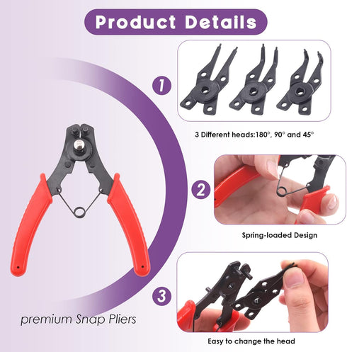 Swpeet 262Pcs 4 in 1 Snap Ring Pliers, 6 Sizes 4mm to 30mm, Alloy Steel External Retaining Rings Internal Circlip Kit