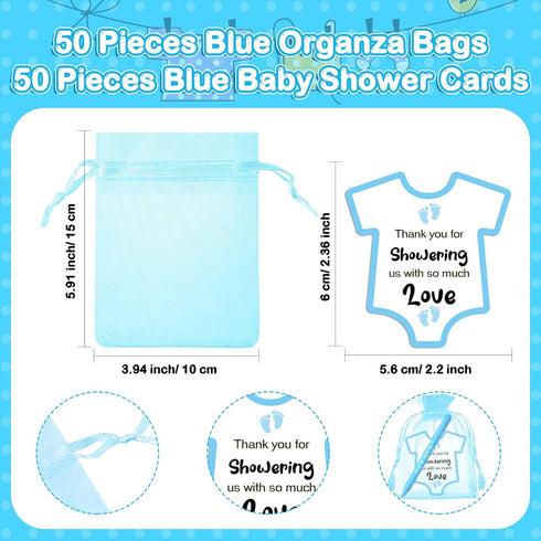 TaoBary Blue Retractable Ballpoint Pens (50 Pcs) with Cards and Organza Bags, It's a Boy Themed Baby Shower Favors