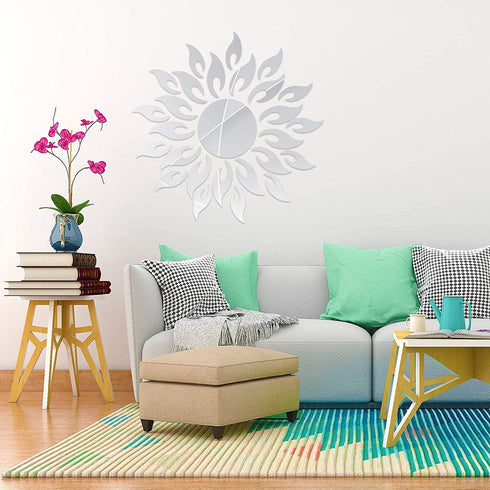 CUNYA 3D Mirror Sunflower Wall Decor Sticker - Peel and Stick Acrylic Mirrors for Living Room, Bedroom, Farmhouse