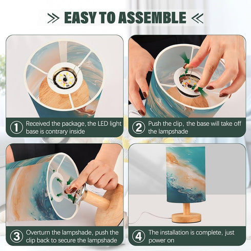 ALAZA Teal Green Turquoise Orange Marble Table Lamp for Bedroom USB Port Bedside Lamp Small Nightstand Desk Lamp