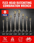 8-piece Set, 5/16-3/4 72-Teeth, WORKPRO Flex-Head Ratcheting Combination Wrench SAE in, CR-V Constructed, Nickel