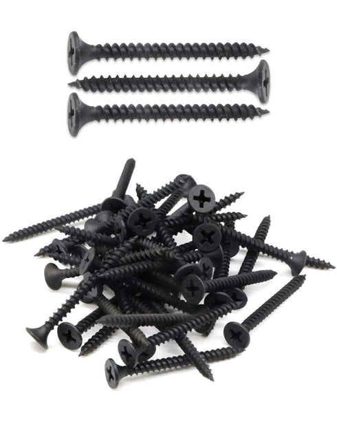 100pcs #6 x 1-3/4" Flat Head Phillips Drywall Screws, Carbon Steel 1022A, Black Phosphate