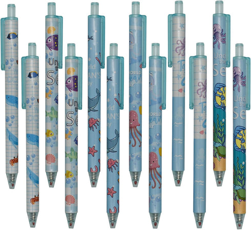 Maydahui 42 PCS Blue Sea Animal Gel Pens, Cute Kawaii Retractable Printing Pens for School Party Students