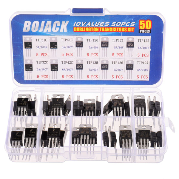 BOJACK 50 Pcs Silicon Epitaxial Power Transistor Assortment Kit - TIP31C, TIP32C, TIP41C, and More