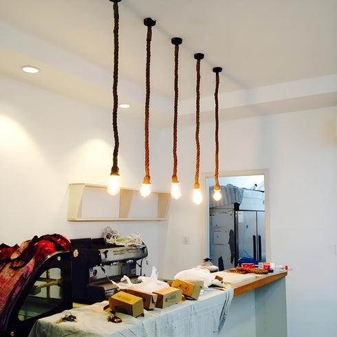 EmyZoeilure E26/E27 Lighting(Bulb (1 1m) Hemp Rope Pendant Light Fixture Base, Vintage Ceiling Lamp,Retro Style
