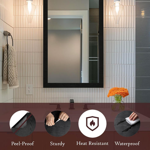 (1.97" 393", 3D-Wood Very Berry Sticker Black Wood Peel and Stick Wallpaper x Texture) Waterproof and Easy to Clean