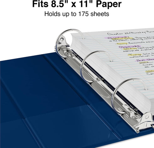 STAPLES 1Inch 3Ring 3Pack Economy NonView Binder, Navy Blue, Round Rings, Durable Lightweight Design for School