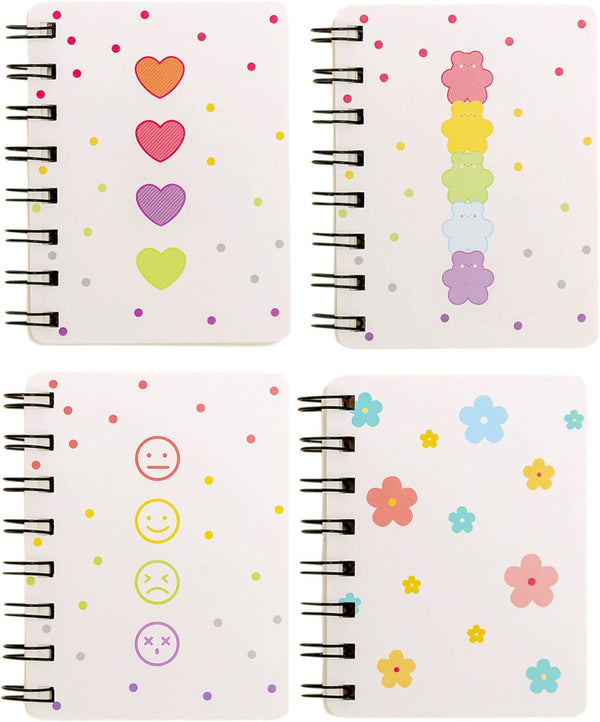 Yansanido Small Spiral Notebook, 4 Pcs 3.14 x 4.13 Inch, 4 Style Design, 80 Sheets - 160 Pages Journals for Study