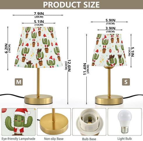 (Bulb Included),7.9x12.6in Table Lamp Christmas Cute Cactus Pattern with Hats Desk Lamp with Fabric Shade Tablelamp