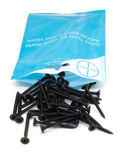 100pcs #6 x 1-3/4" Flat Head Phillips Drywall Screws, Carbon Steel 1022A, Black Phosphate