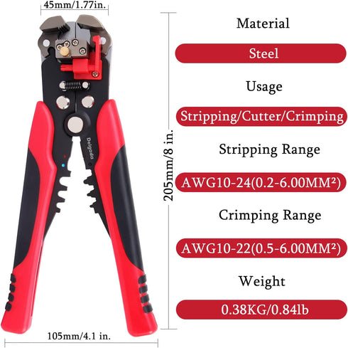 Delgada Wire Stripper Tool and Plier for Stripping Wire from AWG 24-10/0.2-6.0mm