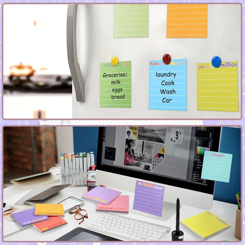 Yinder 24 Pcs Inspirational Sticky Notes / Cute Motivational Note Pad with Lines / 3 x 3'' for Coworkers and Office