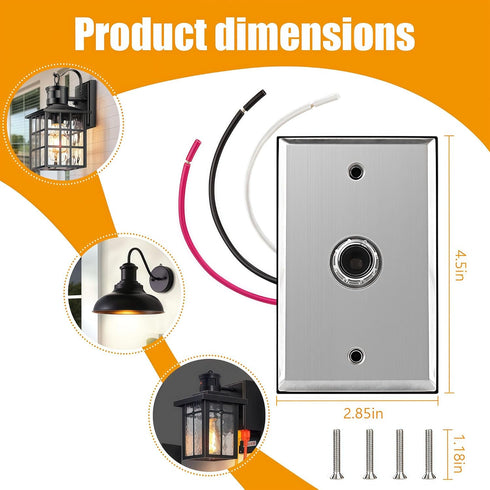 PPZ 2-Pack,Dusk Photocell Sensor for Outdoor Lights w/Wall Plate to Dawn Wire-in Switch Photoelectric Control