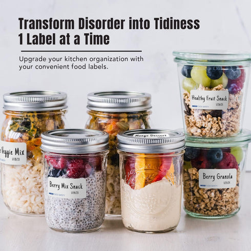 MESS Dissolvable Food Labels, Blank, 1x2, 500/Roll, Dissolves in 30 Seconds or Less, Removable Pantry, Meal Prep & Food