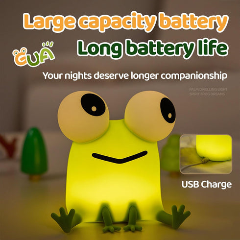 Dimmable Frog Night Light for Kids, Cute Silicone Nursery Night Light, Rechargeable Bedside Lamp, Portable Creative