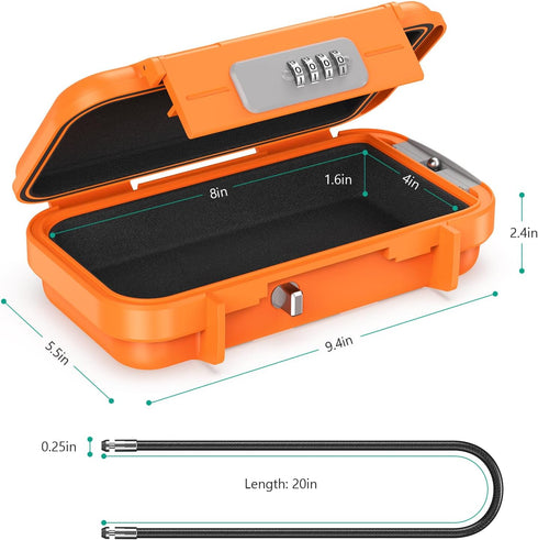 ORIA Portable Security Case - Anti-Theft Waterproof Beach Safe Lock Box with 4-digit Combination Code, Orange