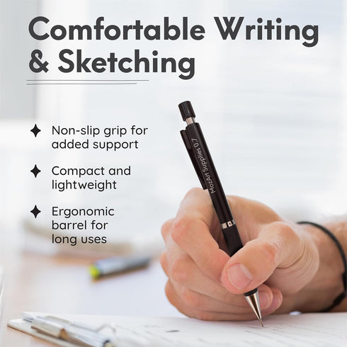 MozArt Mechanical Pencil Set 0.7mm with Case, Includes 2 x 30 HB Lead Refills, Eraser Pen for Sketching and Drafting