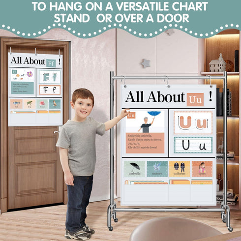 99 34" 27"White All About Letters Pocket Chart with ABC Flash Cards, Letter of The Day/Week Daypocket Chart, Letter