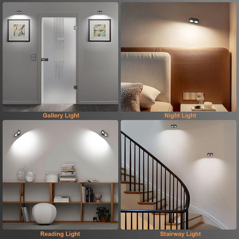 3 3 360 Use2 Packs IMAGE Dual Cylinder LED Wall Light, Super Bright Wireless Lamp, USB Port, Color Temperatures