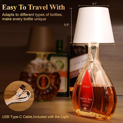 2 Pack 2025 3 Dimming Wine Bottle Lamps, New Color Rechargeable Wireless Bottle Lamps, Bottle Lamp Kit for Liquor