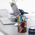 Black World Map Pencil Holder for Desk, PU Leather Pencil Cup, Globe Pen Holder Organizer