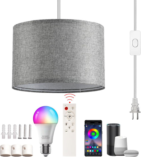 XINGZHI Plug in Hanging Lamp with RGB Smart Bulb Plug-in Cord Pendant Light
