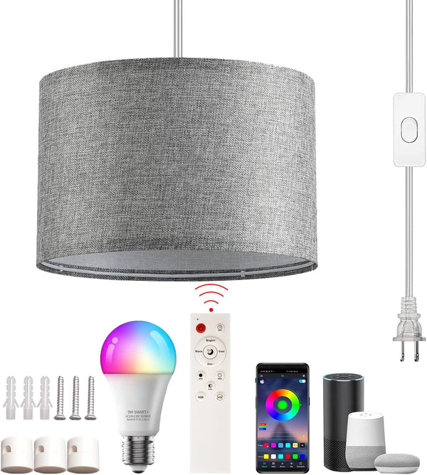 XINGZHI Plug in Hanging Lamp with RGB Smart Bulb Plug-in Cord Pendant Light