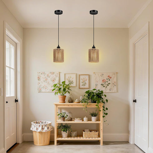 1 Pack, Bulb BoostArea Rattan Pendant Lights Kitchen Island, Farmhouse Chandelier with Handwoven Wicker Shade