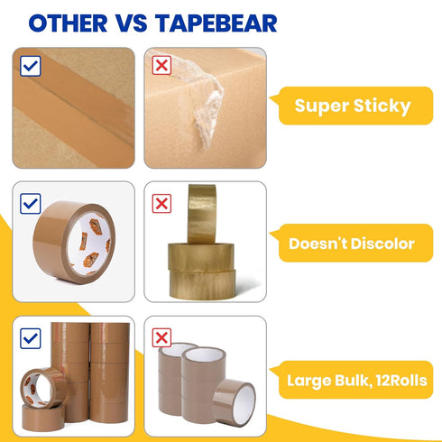 Brown Packing Tape, 12 Rolls Heavy Duty Packaging Tape Refills, 1.88 Inch x 55 Yard for Shipping and Storage