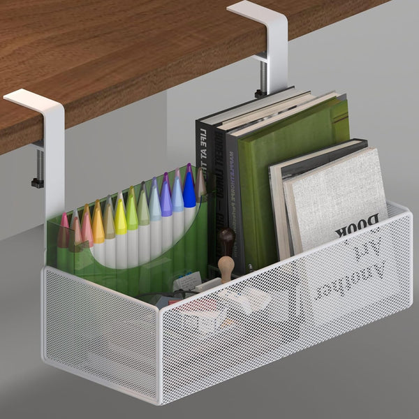 orbixa Under Desk Storage Organizer Clamp-On, Mesh Metal 3-IN-1 Desk Side Storage for Office Supplies & Home Essentials