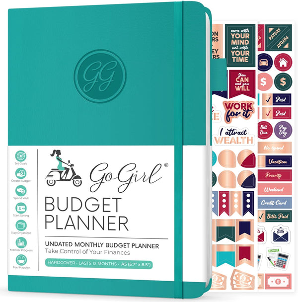 GoGirl Budget Planner, Monthly Financial Organizer, Expense Tracker Notebook Journal, A5 (Turquoise)
