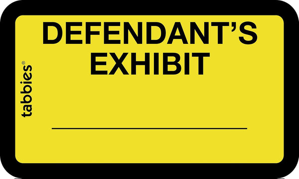 Tabbies Legal Exhibit Labels, Yellow DEFENDANT'S Exhibit 252 Labels/Pack (1-5/8"W x 1"H, Sheet: 5-1/4"W x 3-1/4"H)