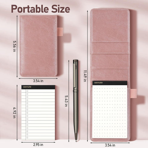 WEMATE 10 Pieces Small Notepad Holder Set, Pocket Notebook with 8 Memo Book Refills and Metal Pen, 3 x 5 Inch, Rose Gold