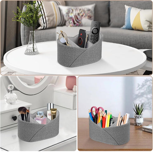 YAPISHI Remote Control Holder with 3 Compartments, Modern PU Leather Desk Accessories Organizer for Office/Home