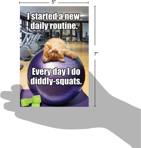NobleWorks - Diddly Squats Funny Retirement Greeting Card with Envelope - Cute Cat Workout, Congrats Card C3955RTG